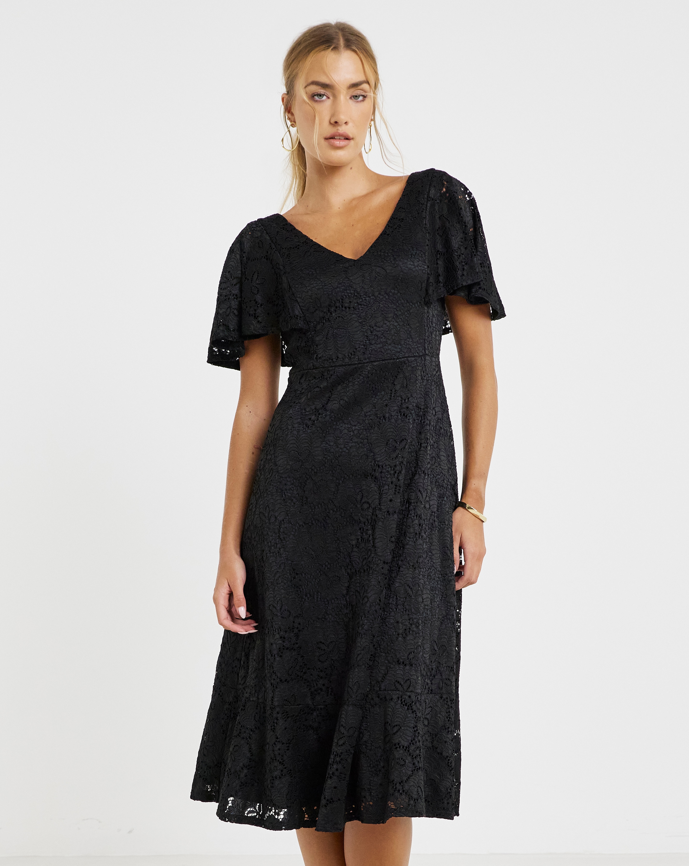 Joanna Hope Angel Sleeve Lace Midi Dress