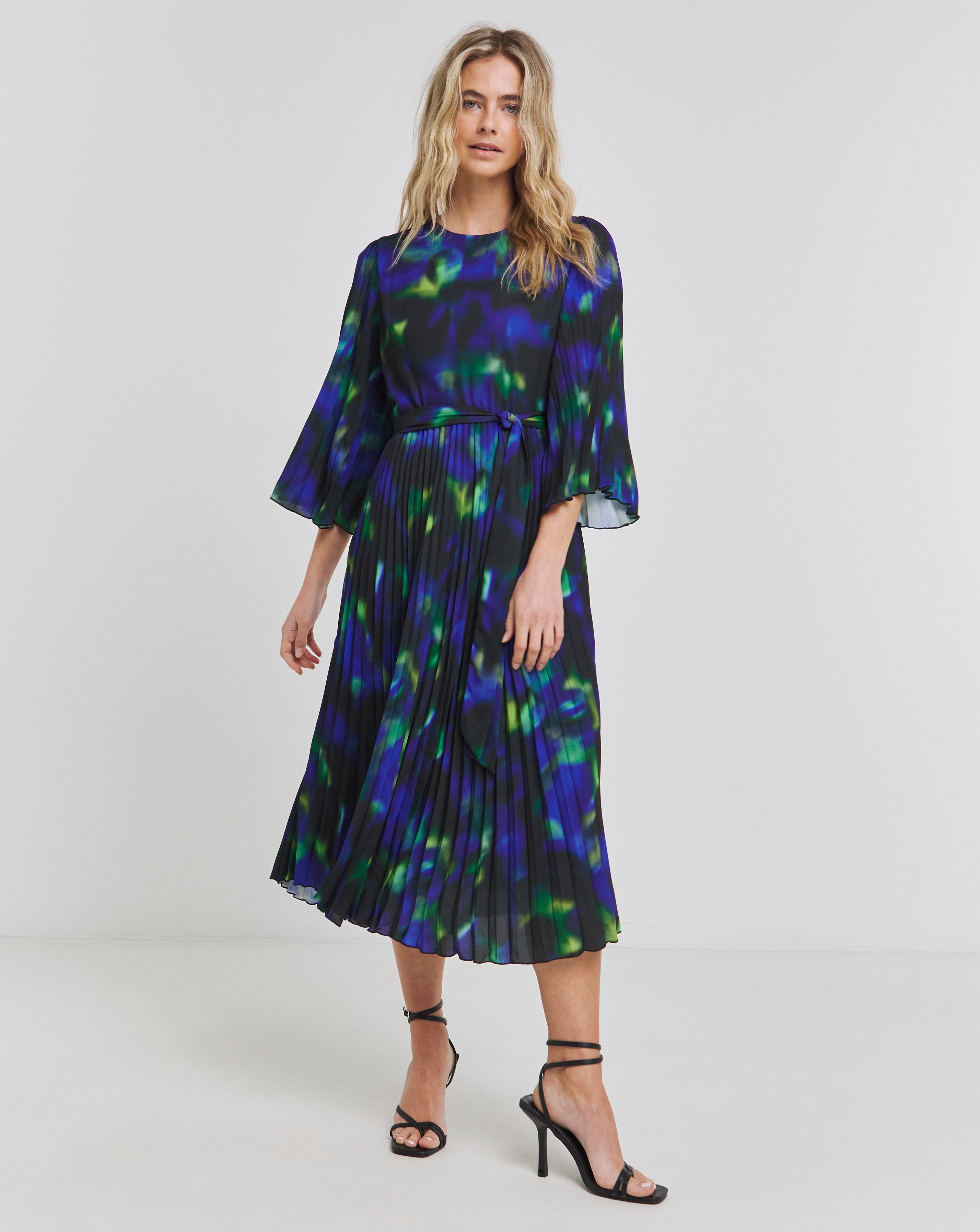 Joanna Hope Belted Pleat Midi Dress