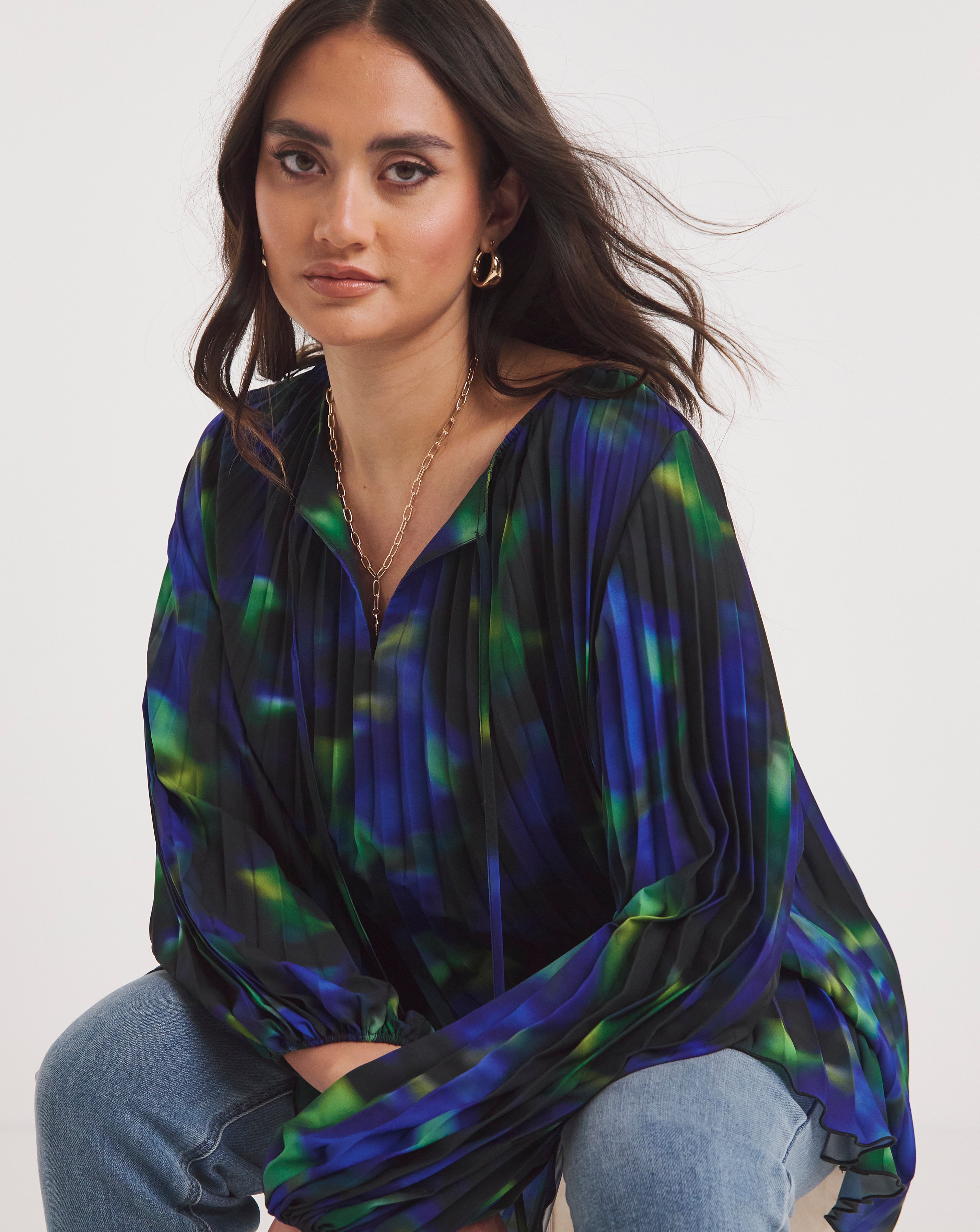 Joanna Hope Pleated Keyhole Blouse