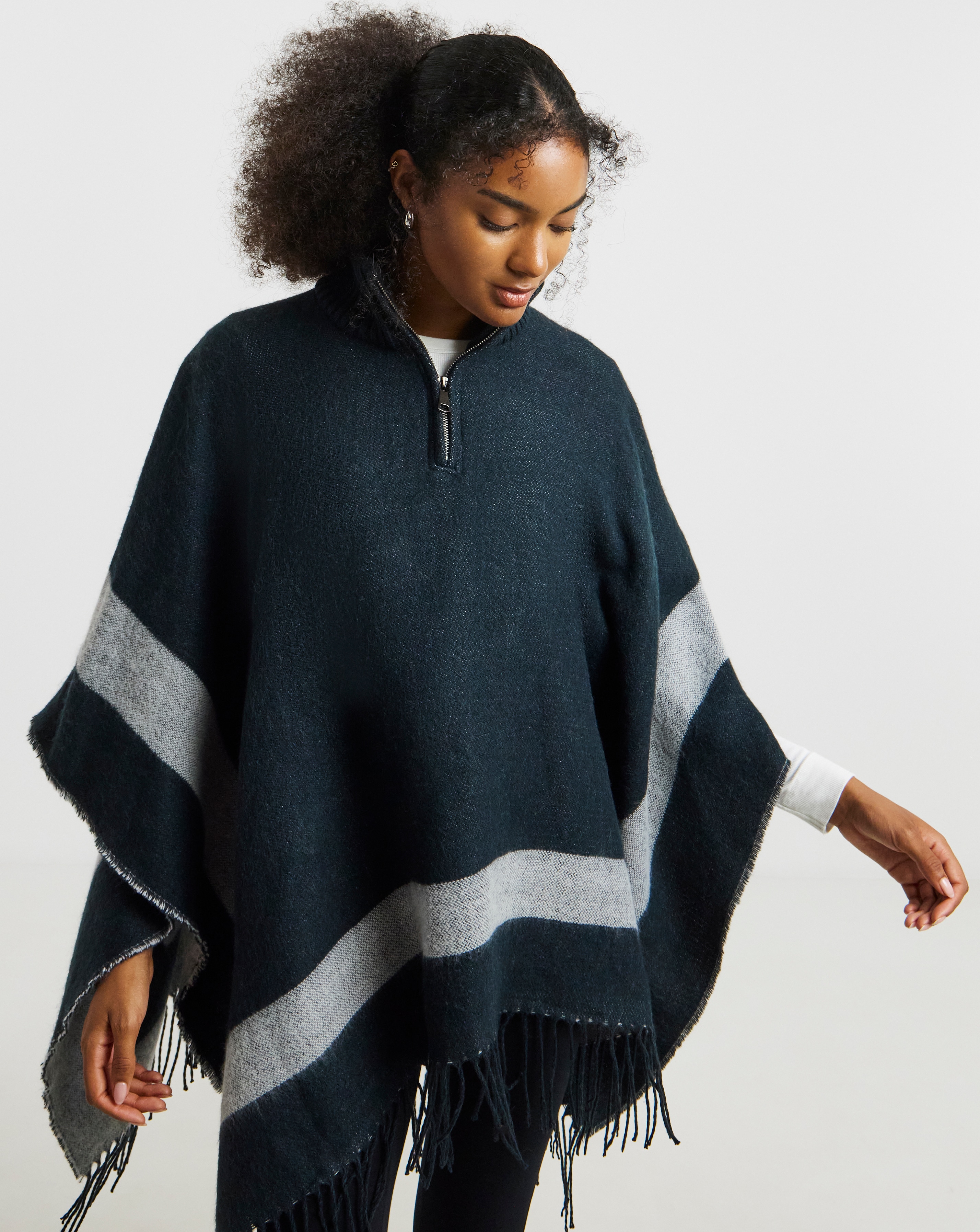 Funnel Neck Zip Up Poncho
