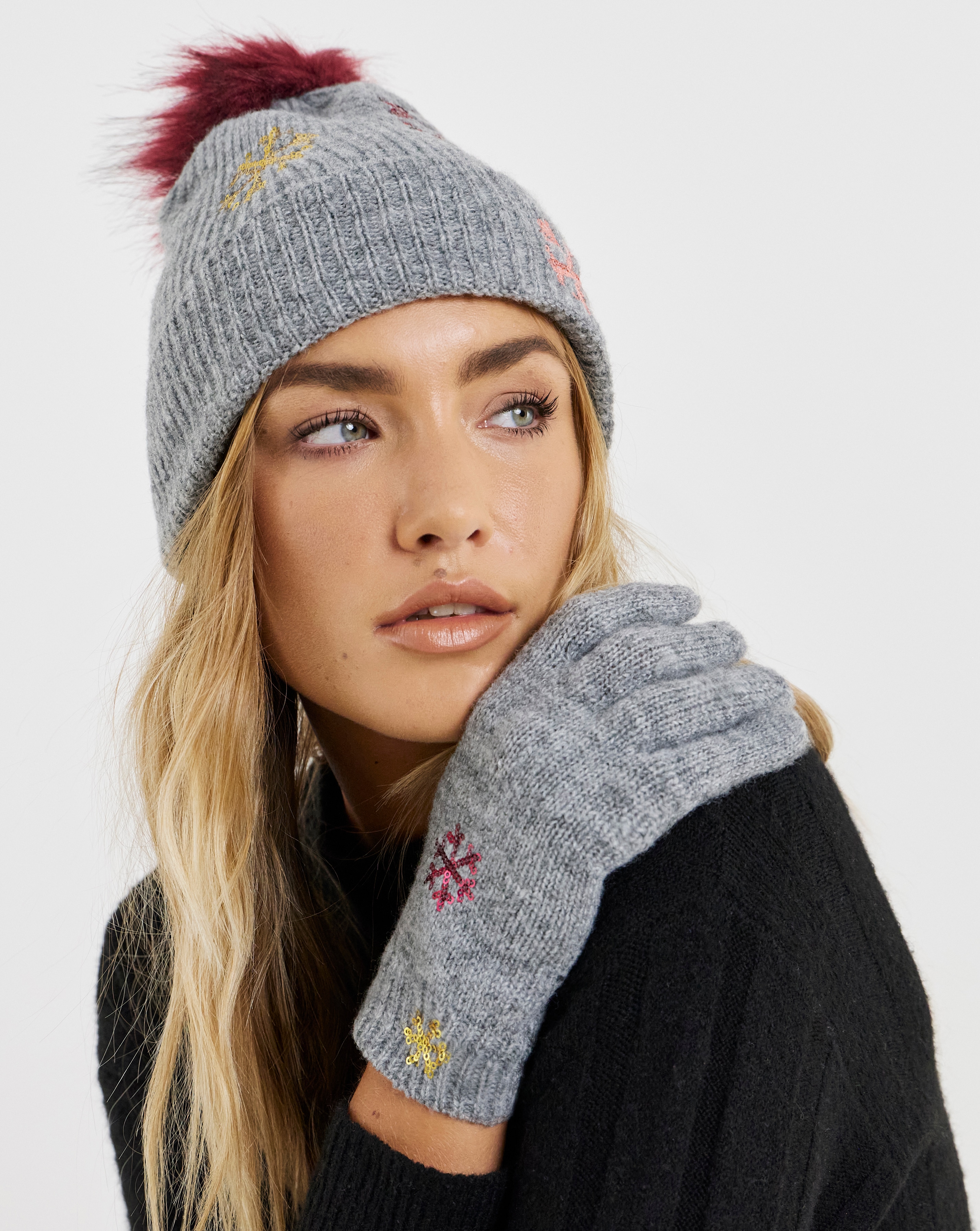 Sequin Snowflake Hat & Glove Gift Set