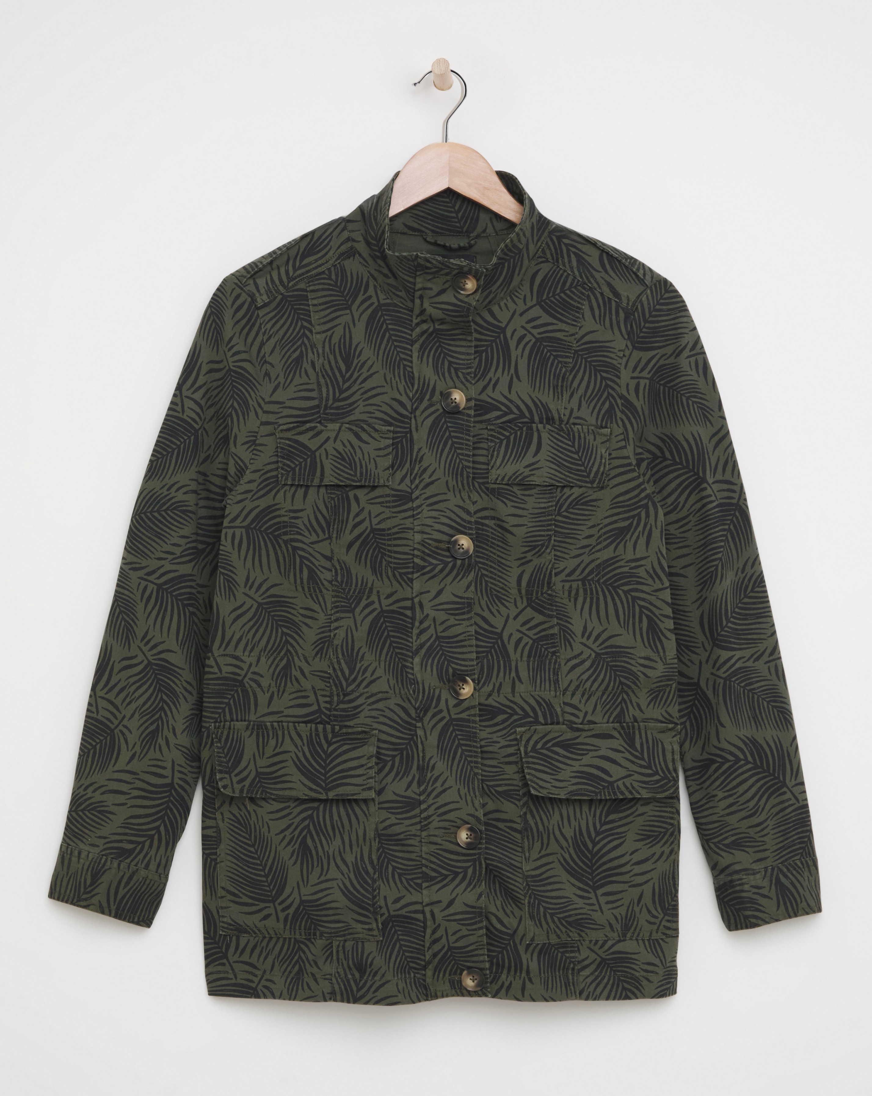 Khaki Leaf Print Utility Jacket