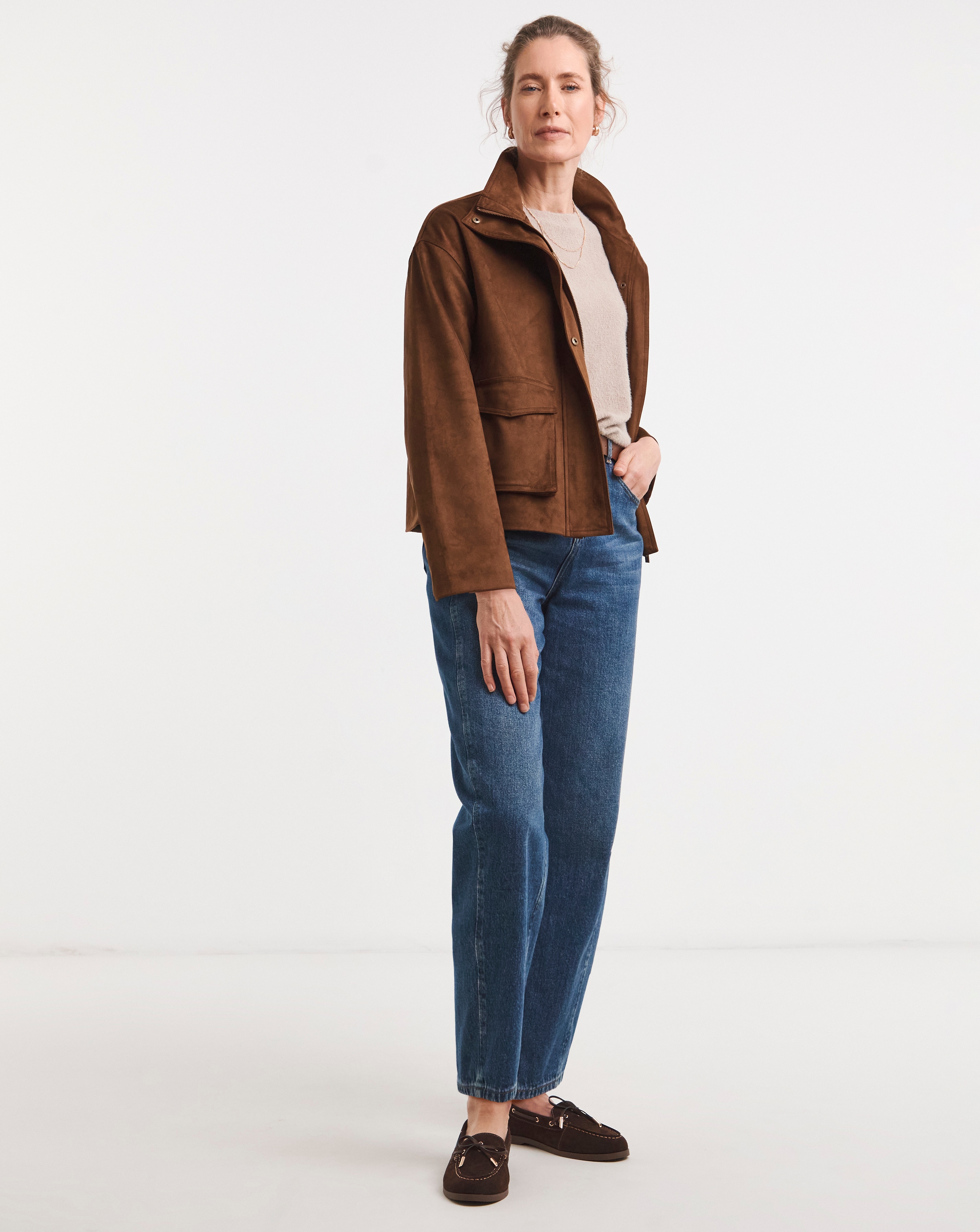 Tan Suedette Funnel Neck Jacket