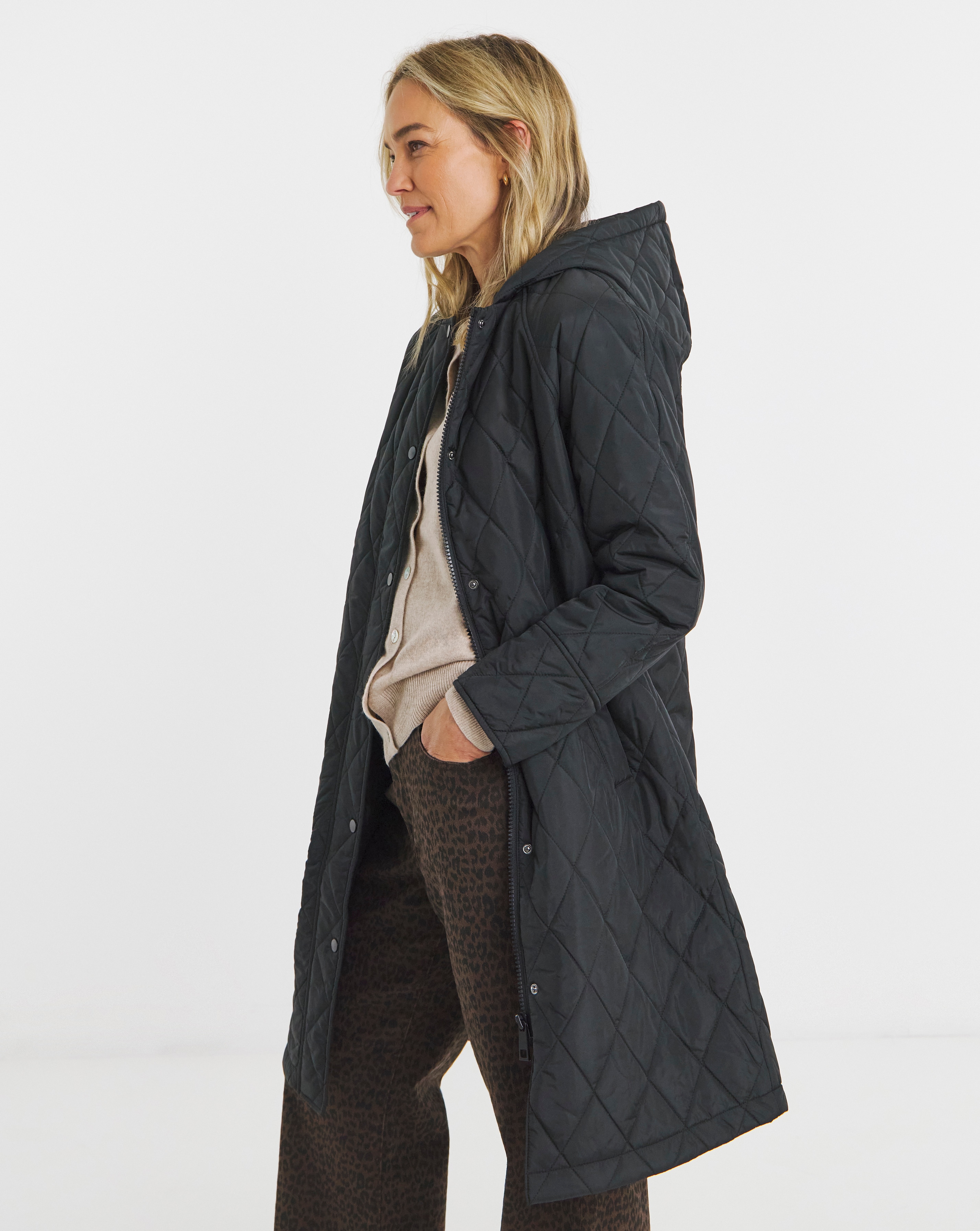 Black Hooded Quilt Coat