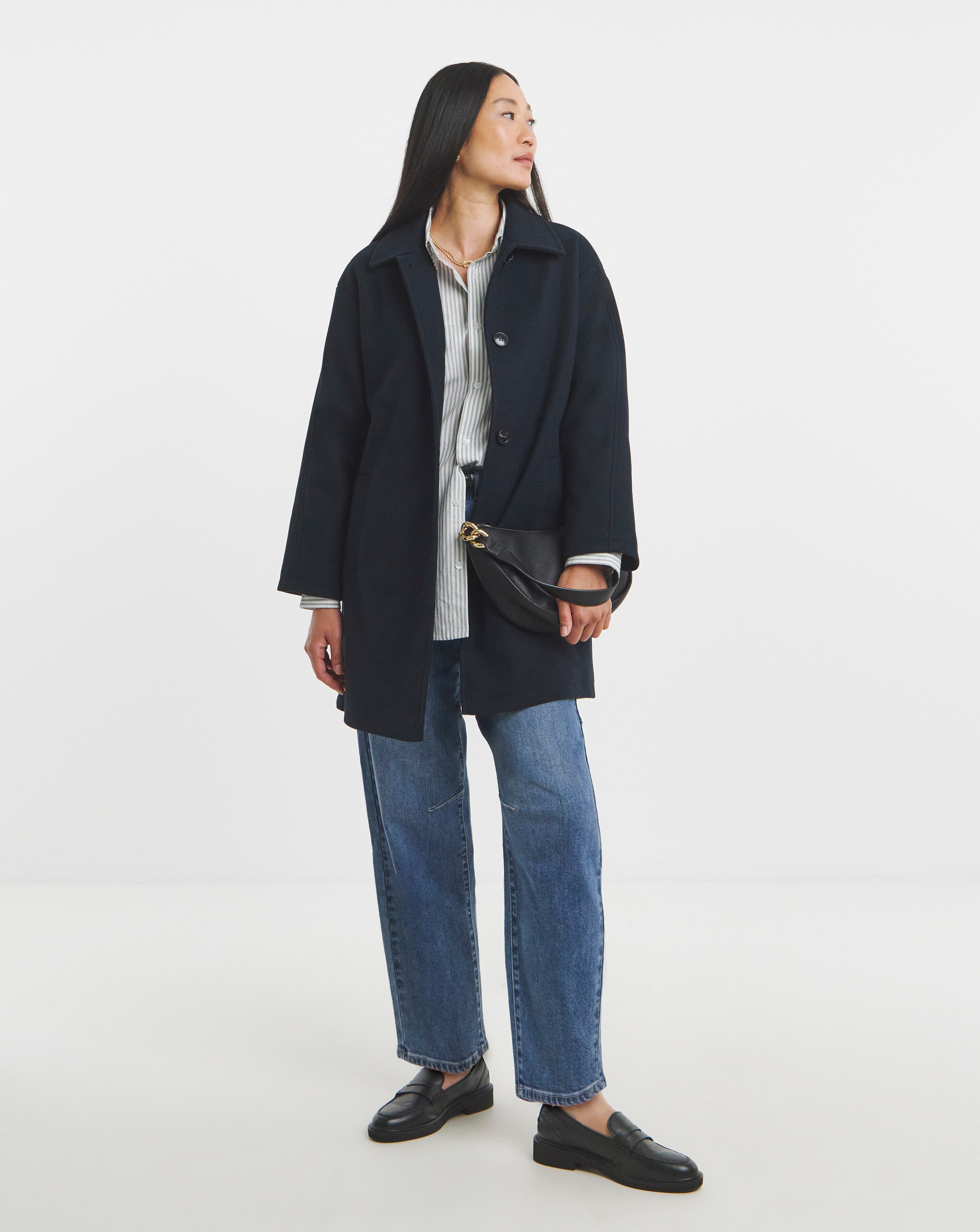 High Collar Button Front Lined Coat