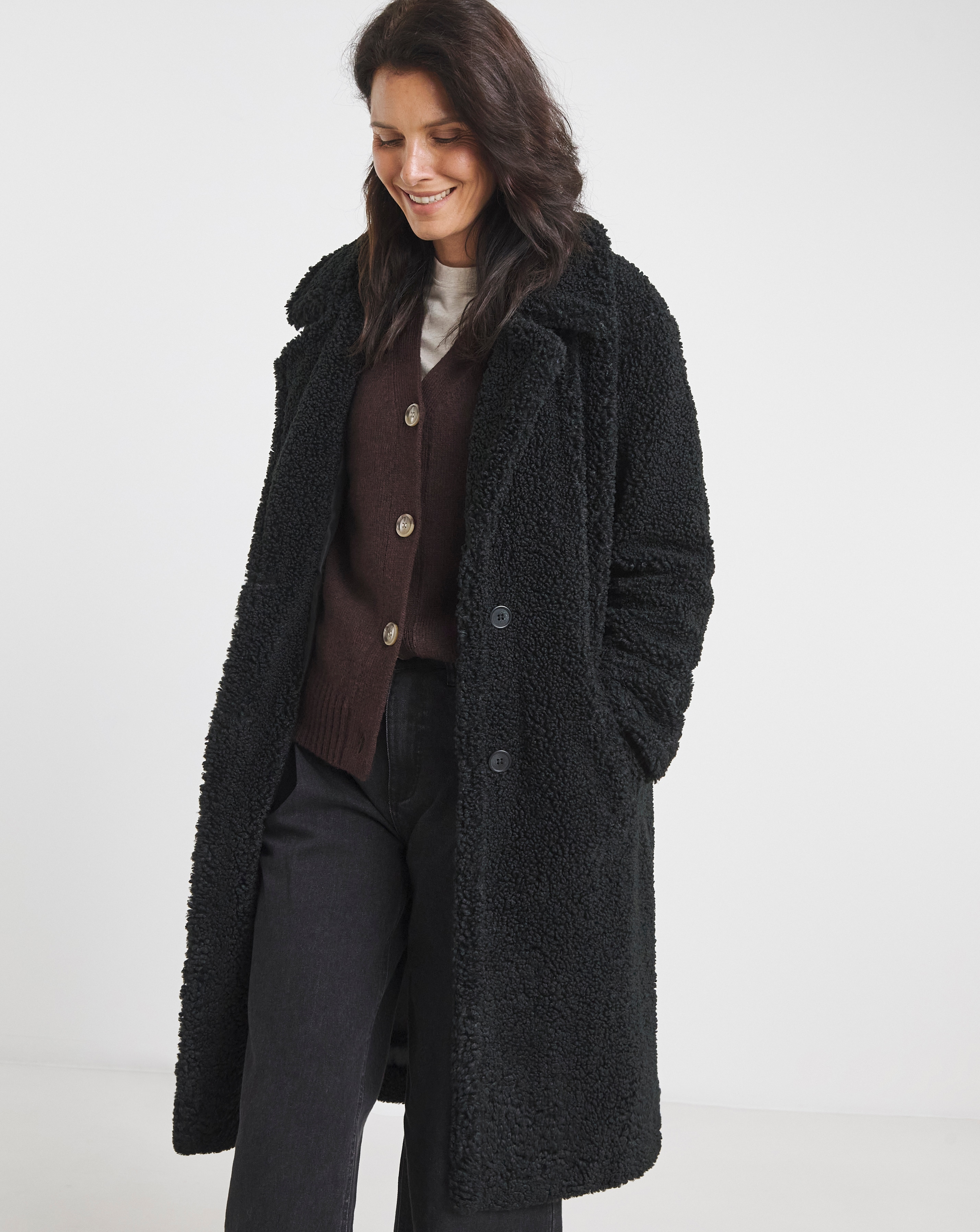 Button Front Borg Teddy Coat