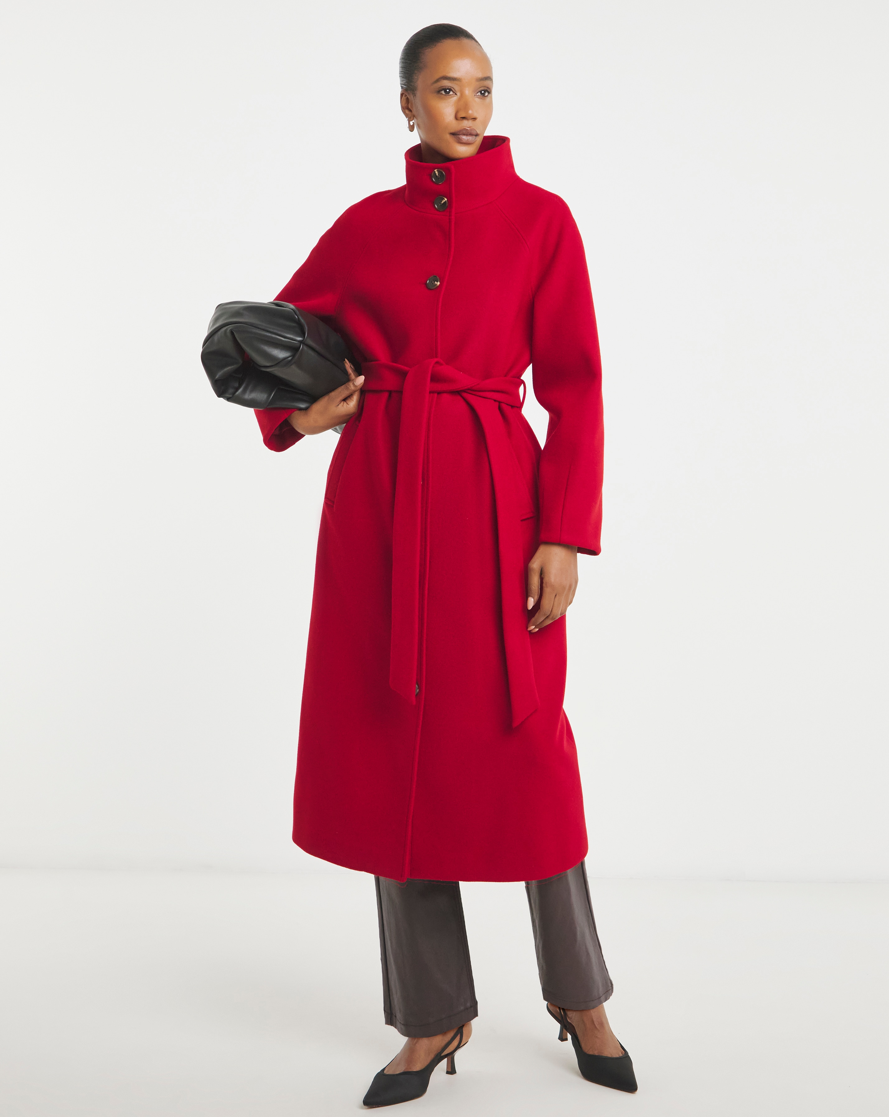 New In - Red Funnel Neck Longline Coat