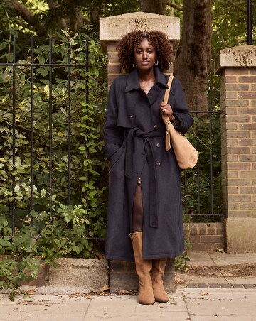 Navy Wool Blend Trench Coat