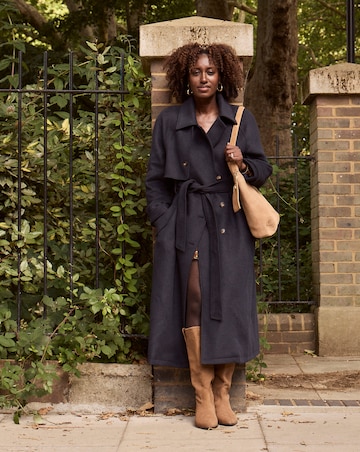 Navy Wool Blend Trench Coat