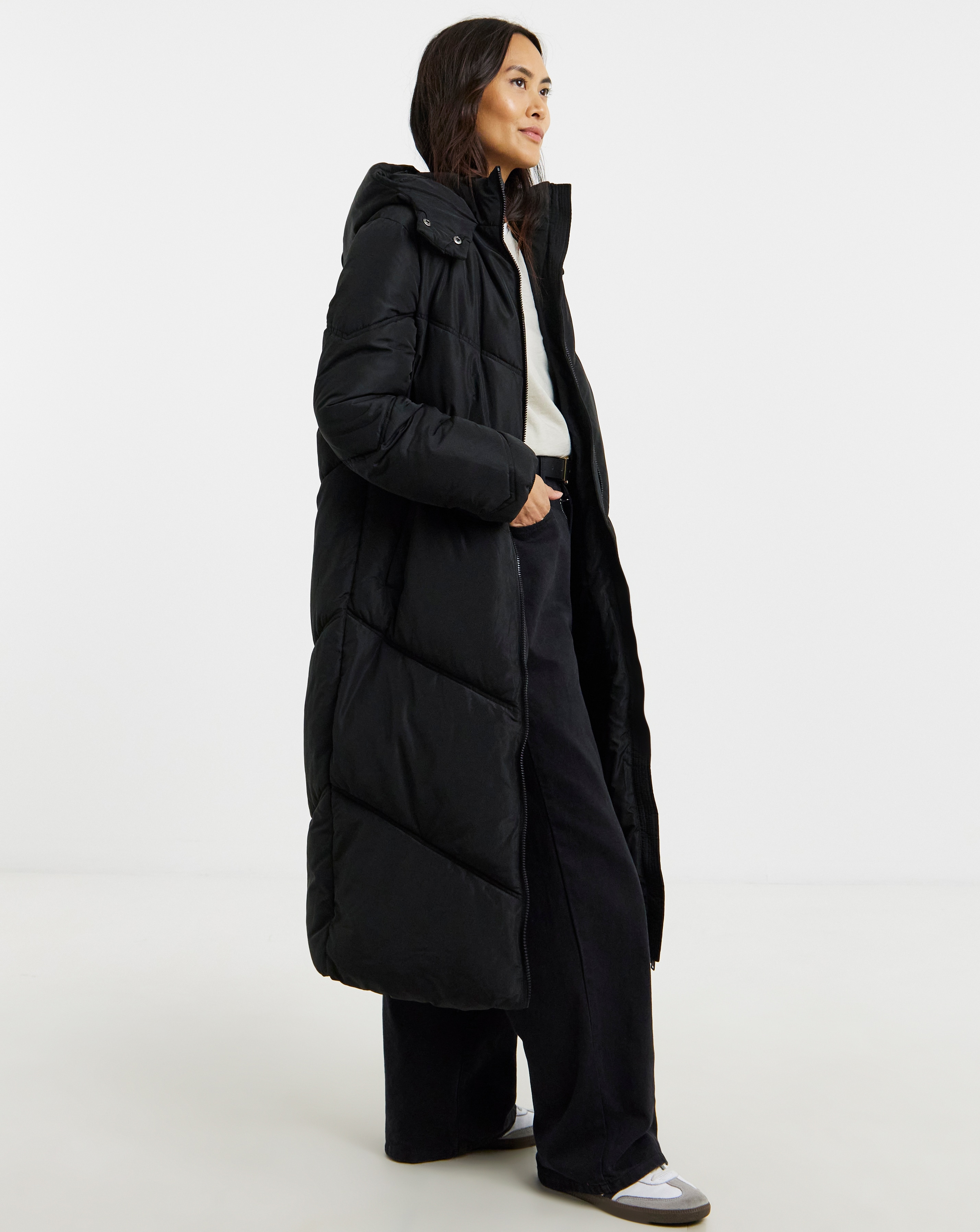 Black Longline Padded Coat