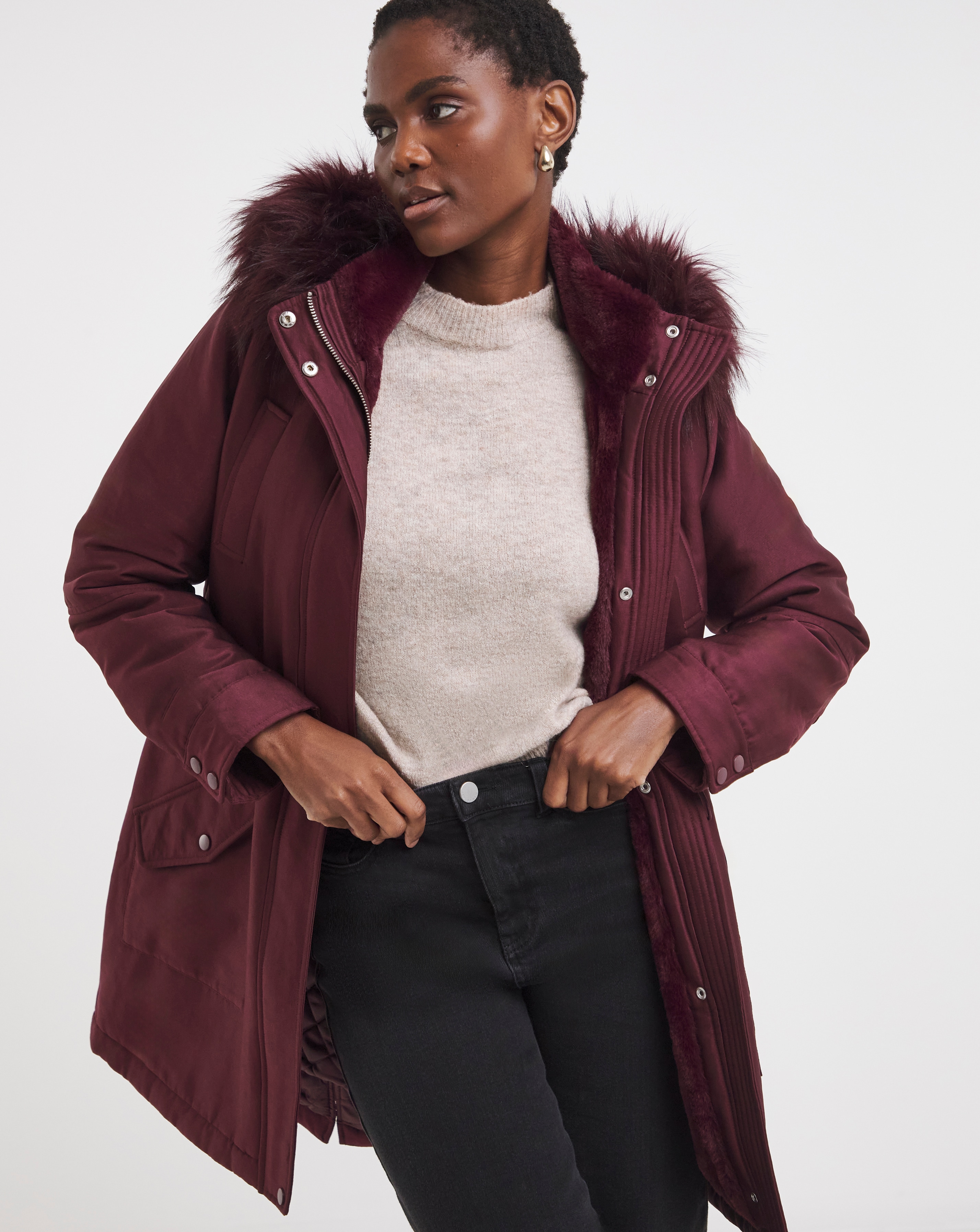 Faux Fur Lined Parka Coat