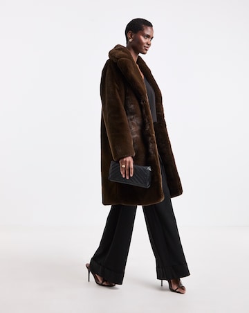 Mid Length Chocolate Plush Faux Fur Coat