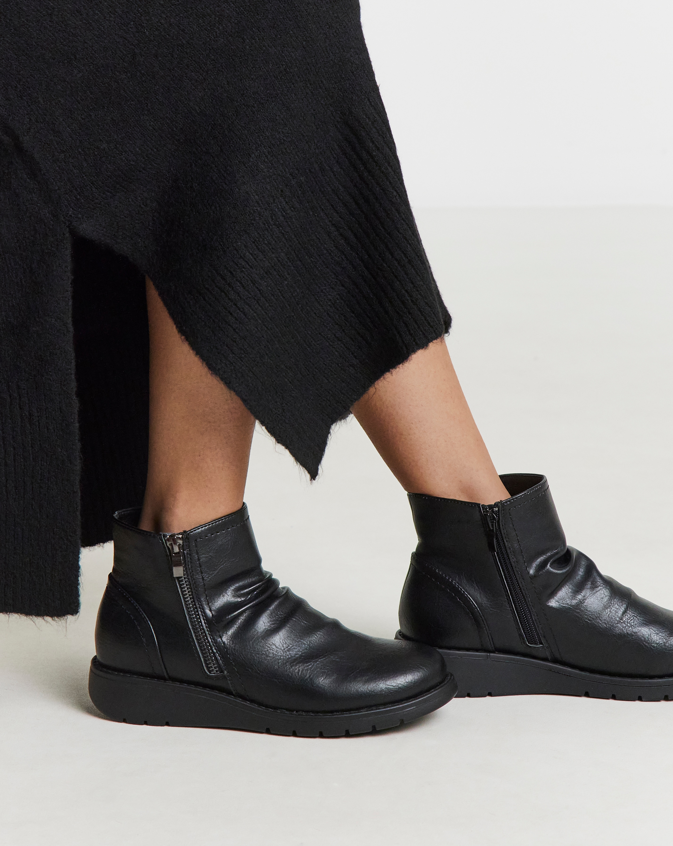 Low Wedge Boot With Zip Wide