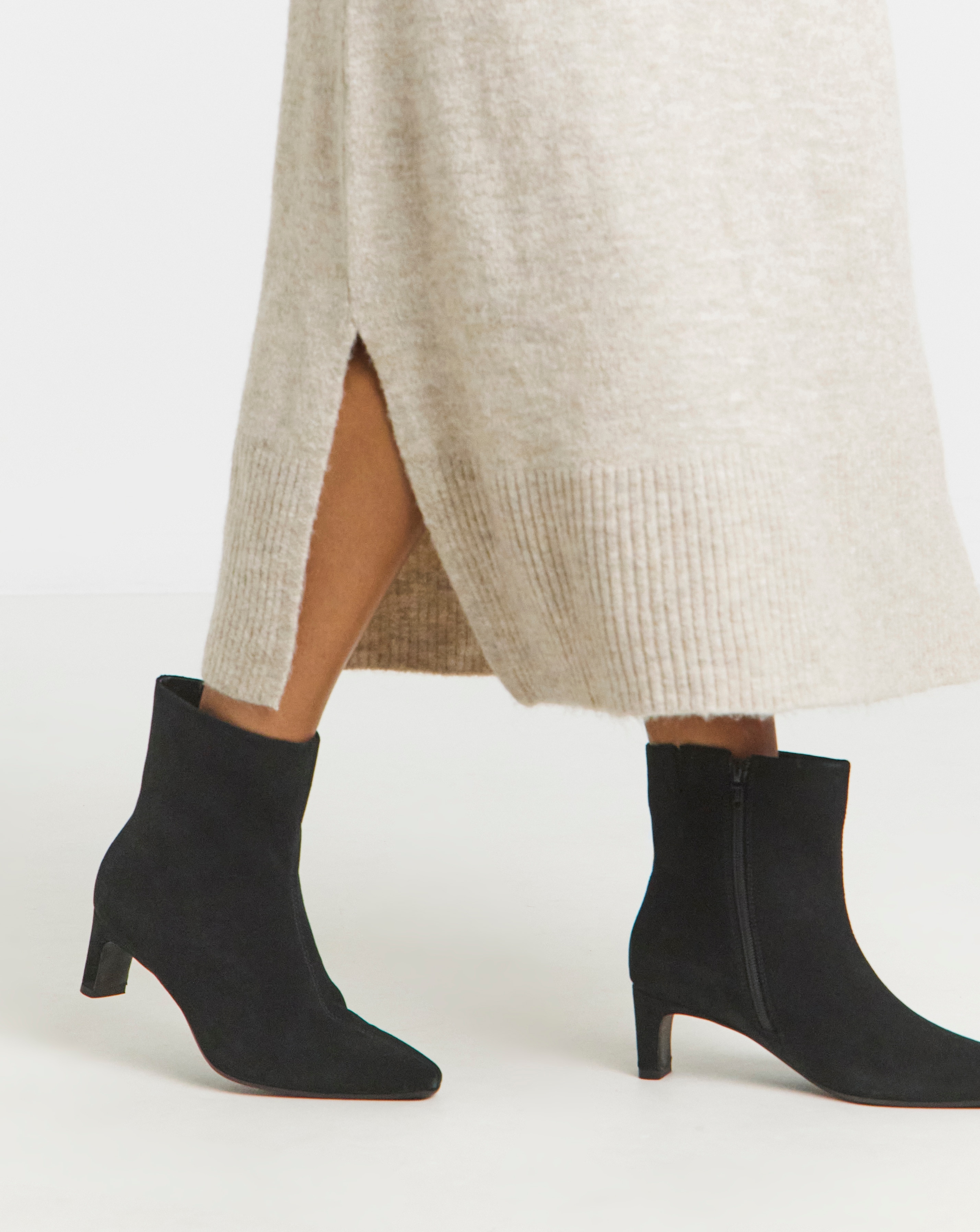 Suede Kitten Heel Ankle Boot Wide