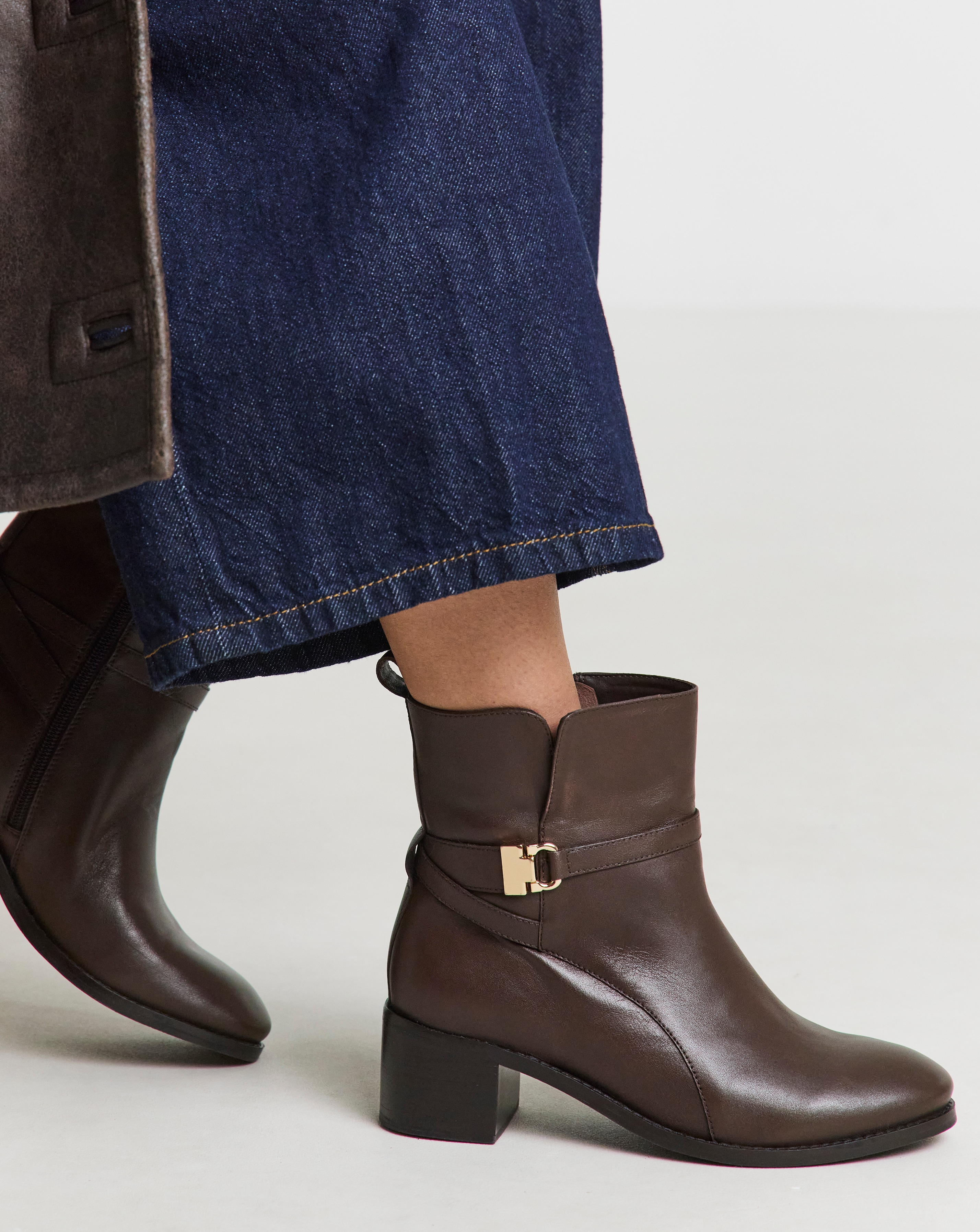 Low Heel Ankle Boot with Trim Wide