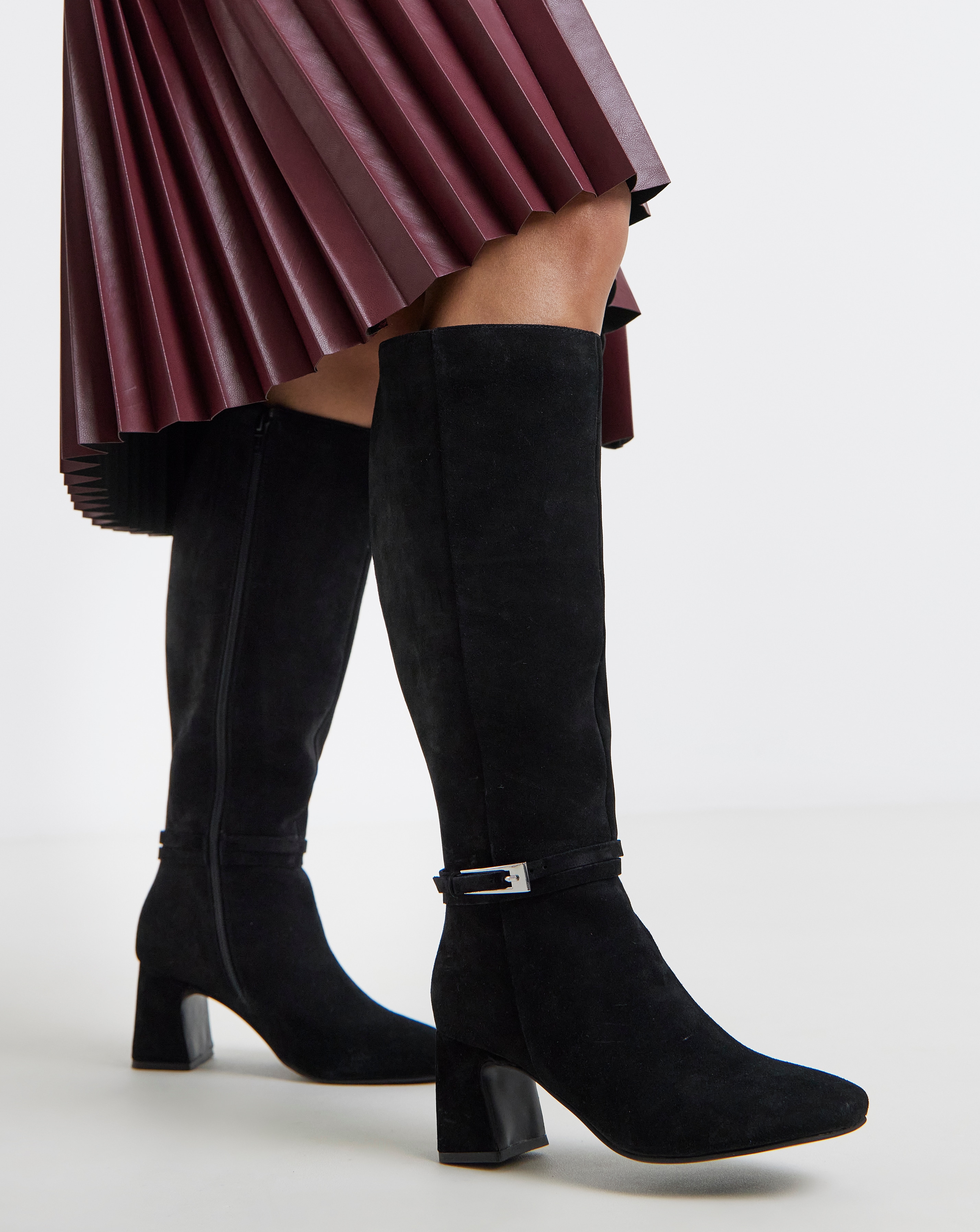 Heeled Leather Knee High Boot ExWide C