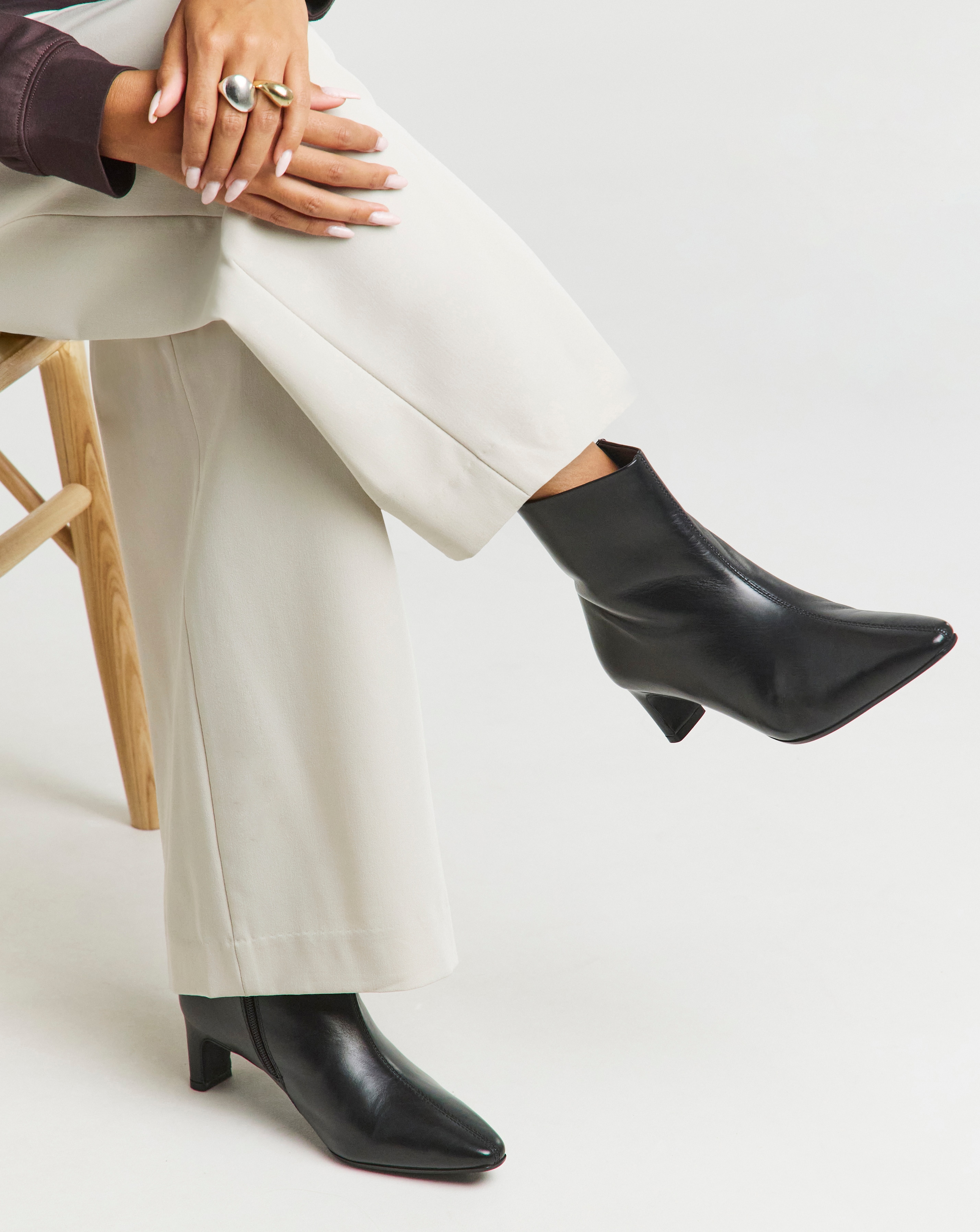 Leather Kitten Heel Ankle Boot Wide