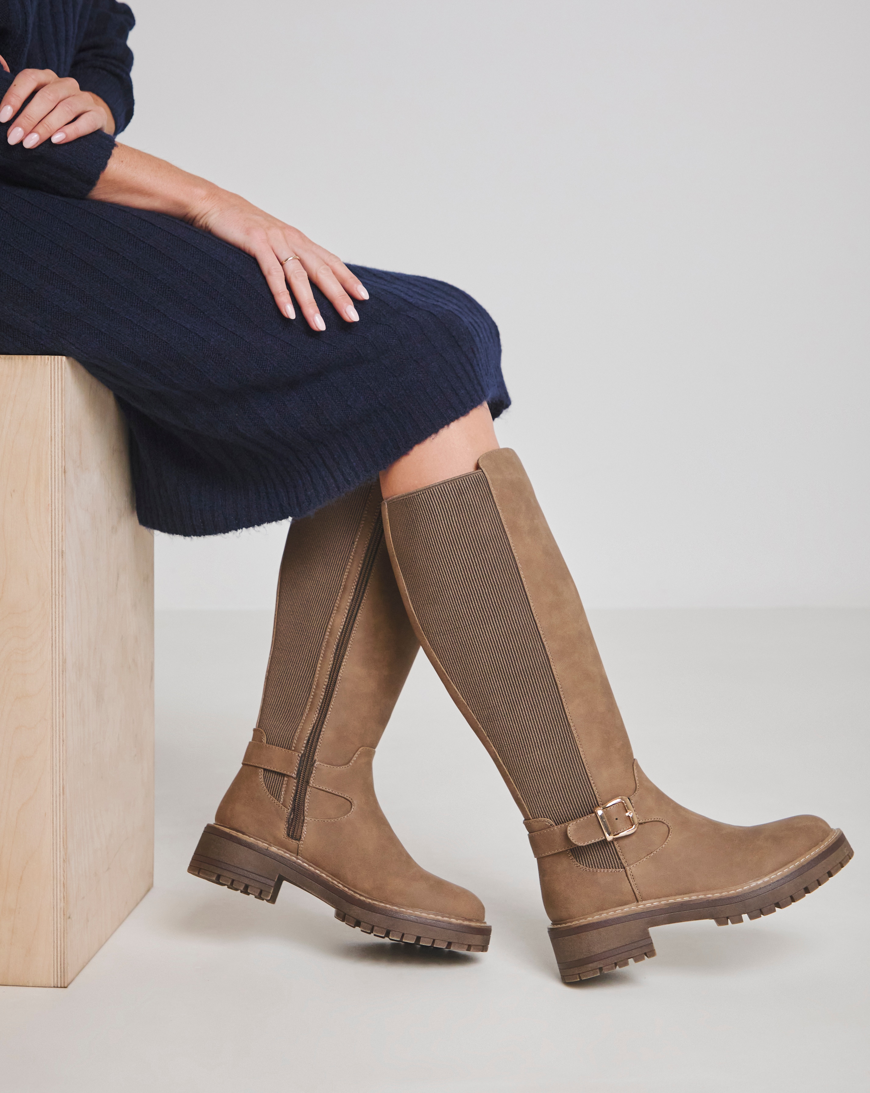 Knee High Elasticated Boots Wide E Fit