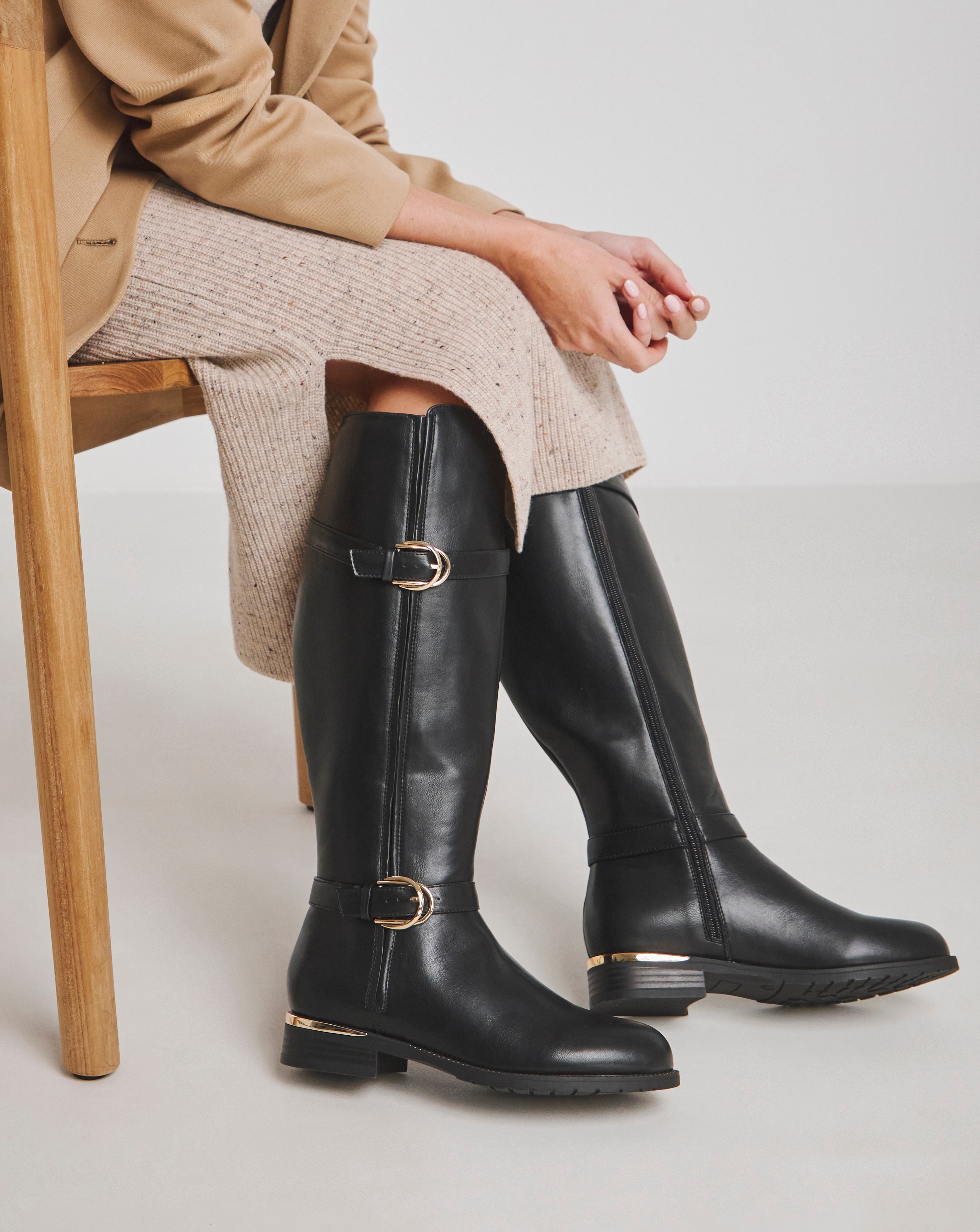 Knee High Buckle Detail Boots Wide E Fit