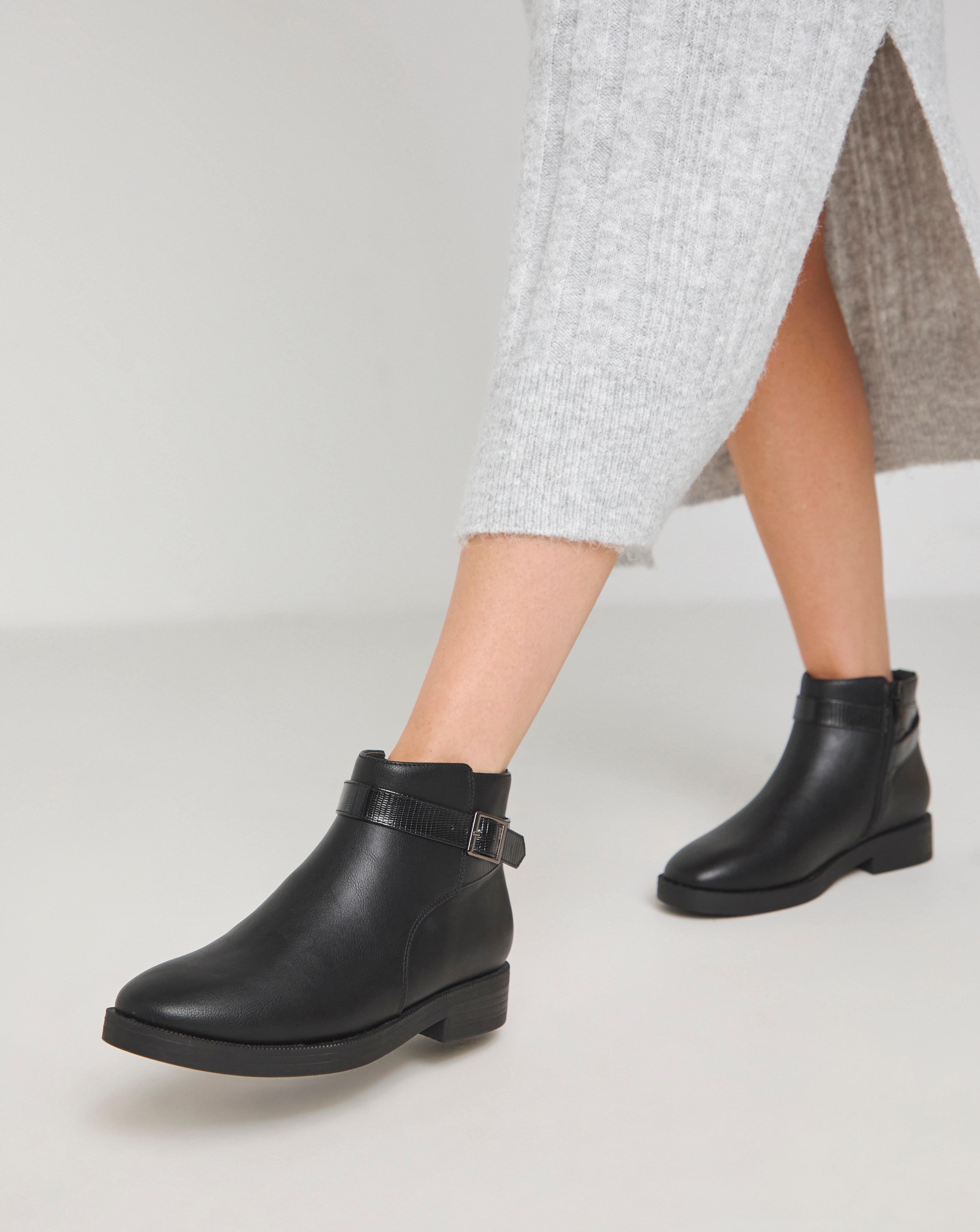 Buckle Detail Ankle Boot Ex Wide Fit