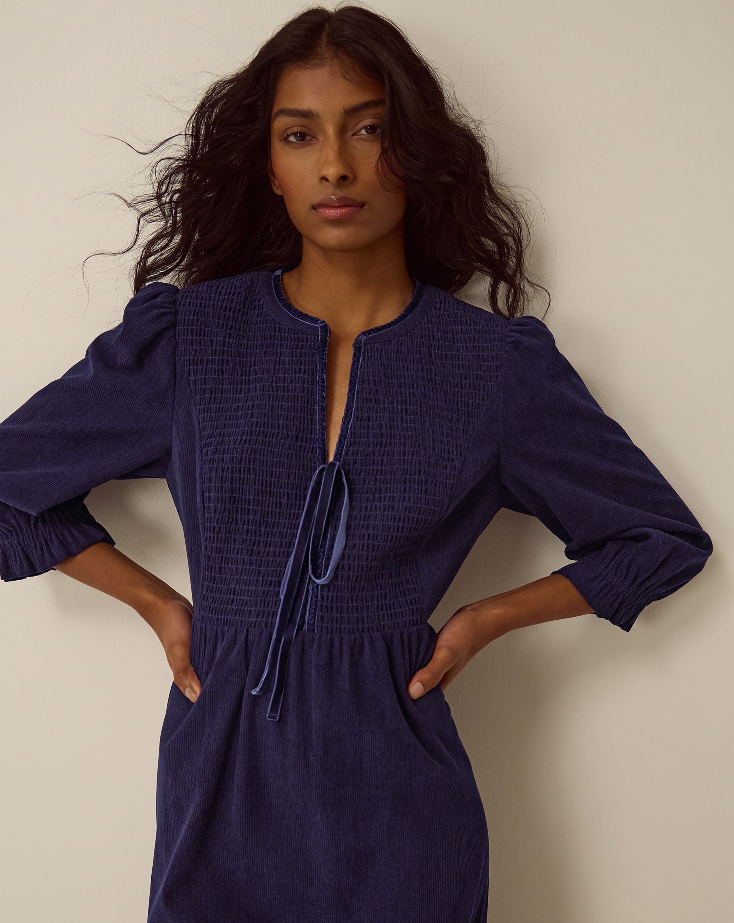 Monsoon Sara Smocked Corduroy Midi Dress