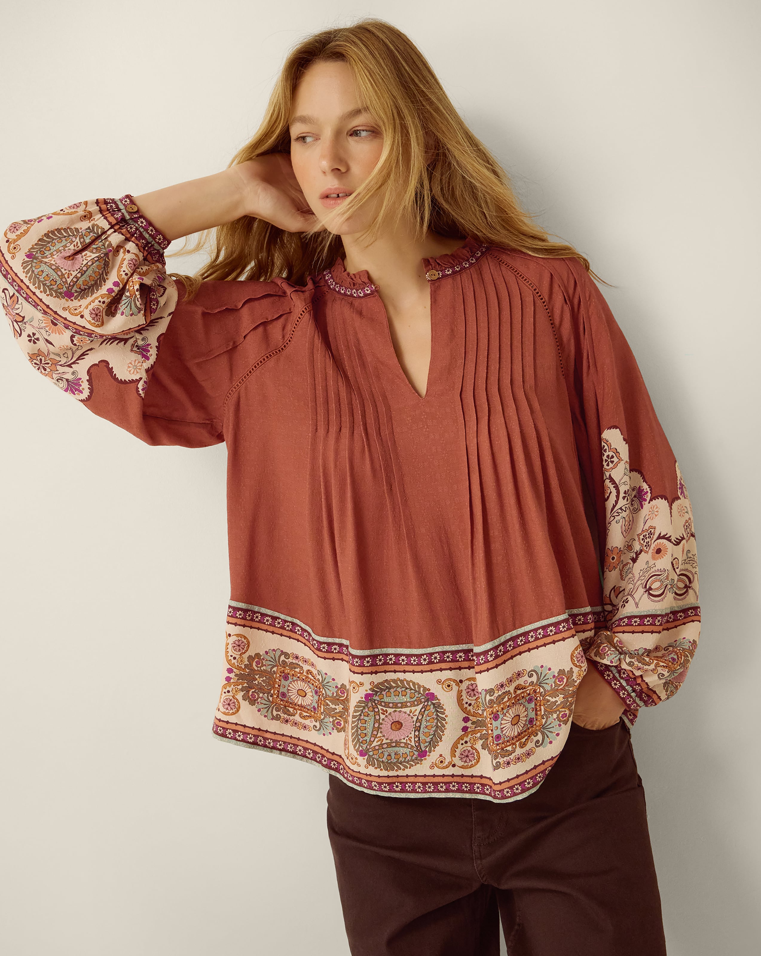 Monsoon Alexandra Floral Pintuck Blouse