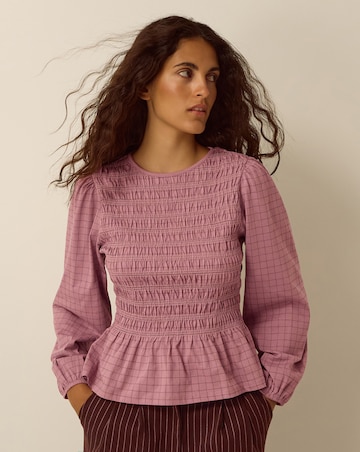 Monsoon Charli Check Smocked Jersey Top