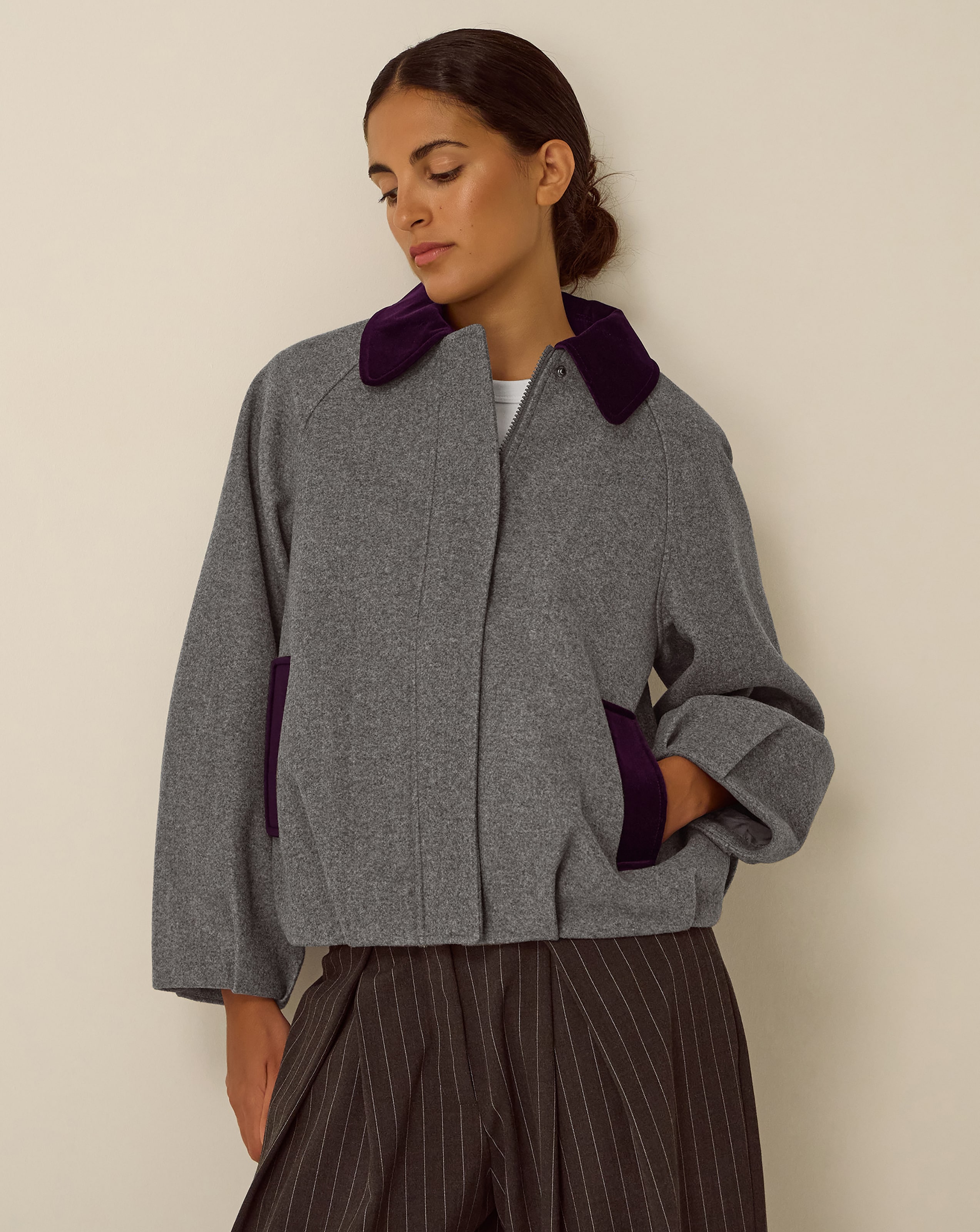 Monsoon Jess Velvet Trim Bomber Jacket