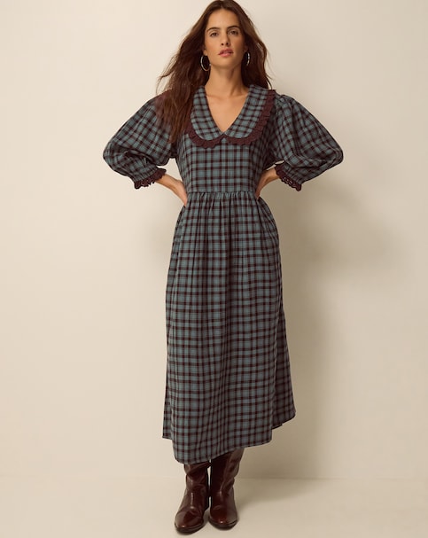 Monsoon Ruby Collar Check Midi Dress