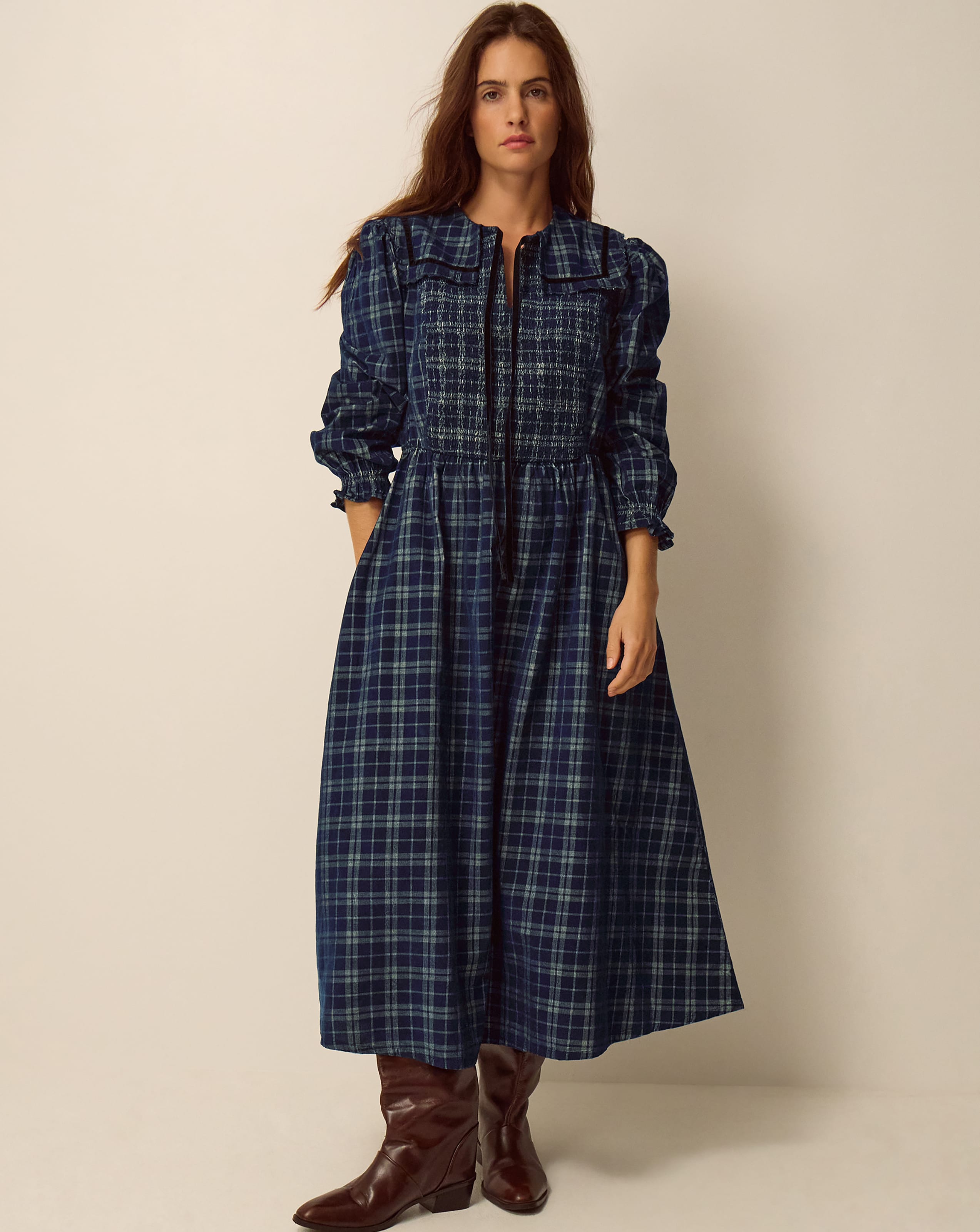 Monsoon Ruth Check Corduroy Midi Dress