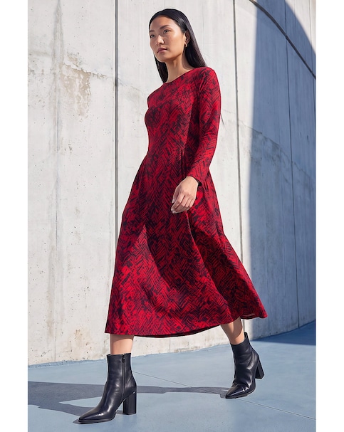 Roman Abstract Side Ruched Midi Dress