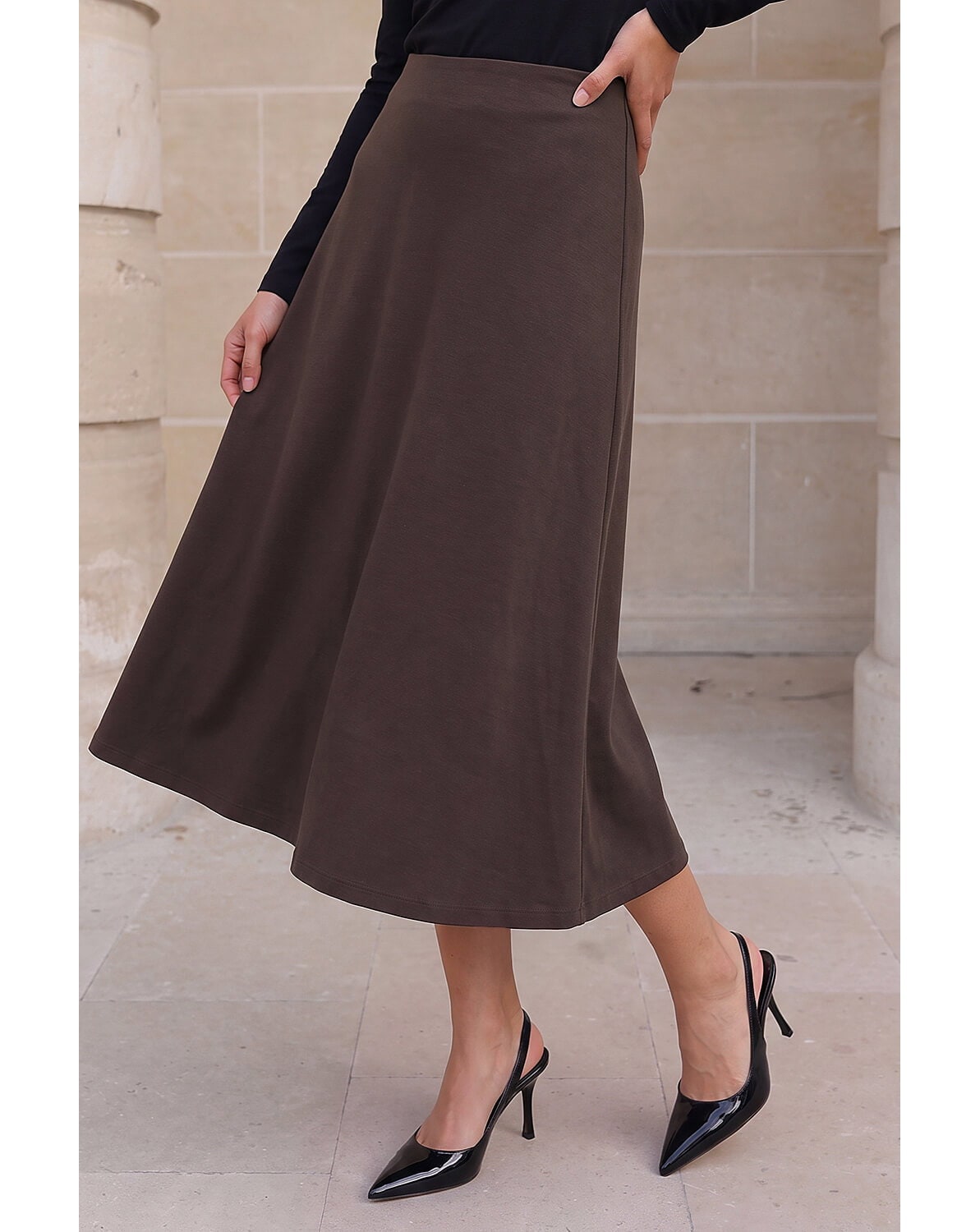 Roman Petite Ponte Stretch Midi Skirt