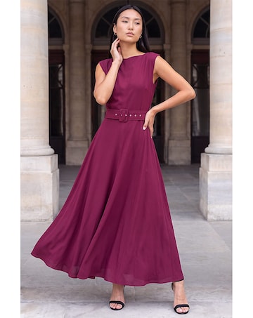Roman Belted Fit and Flare Dress