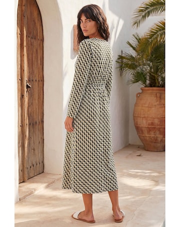 Roman Geometric V-Neck Midi Dress