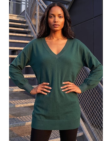 Roman V-Neck Stretch Longline Jumper