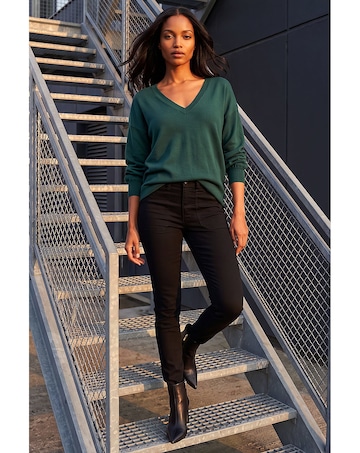 Roman V-Neck Stretch Longline Jumper