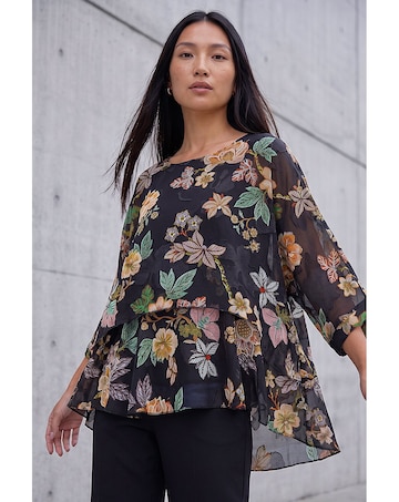 Roman Floral Print Overlay Top