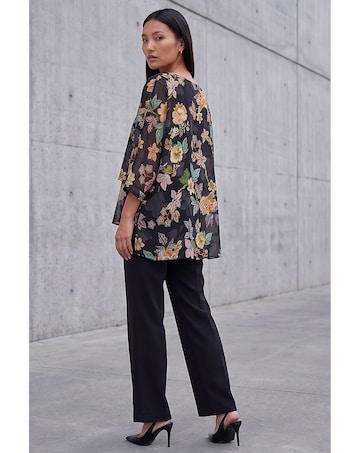 Roman Floral Print Overlay Top