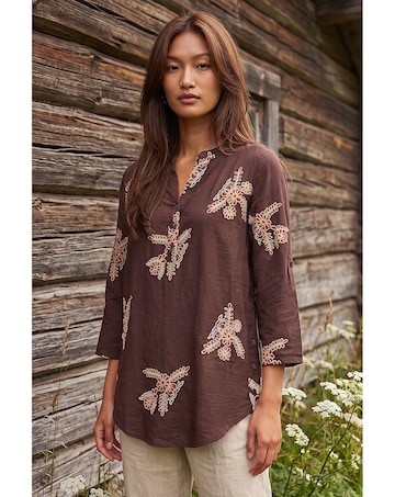 Roman Embroidered Floral V-Neck Top