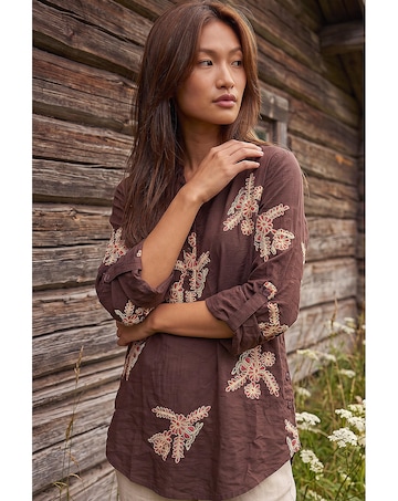 Roman Embroidered Floral V-Neck Top