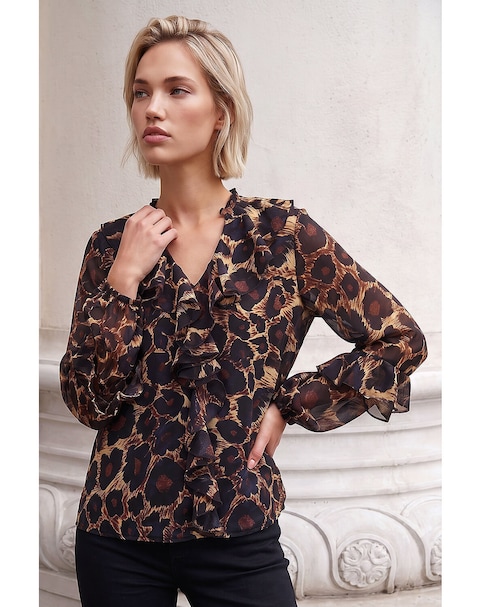 Roman Animal Print Ruffle Top