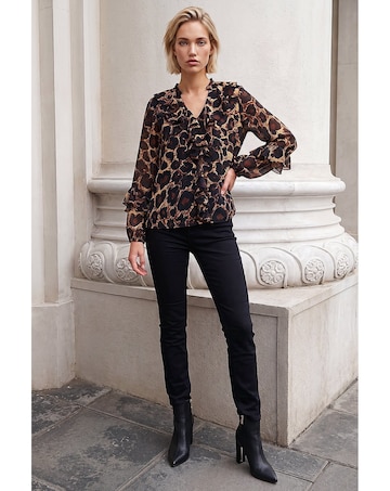 Roman Animal Print Ruffle Top