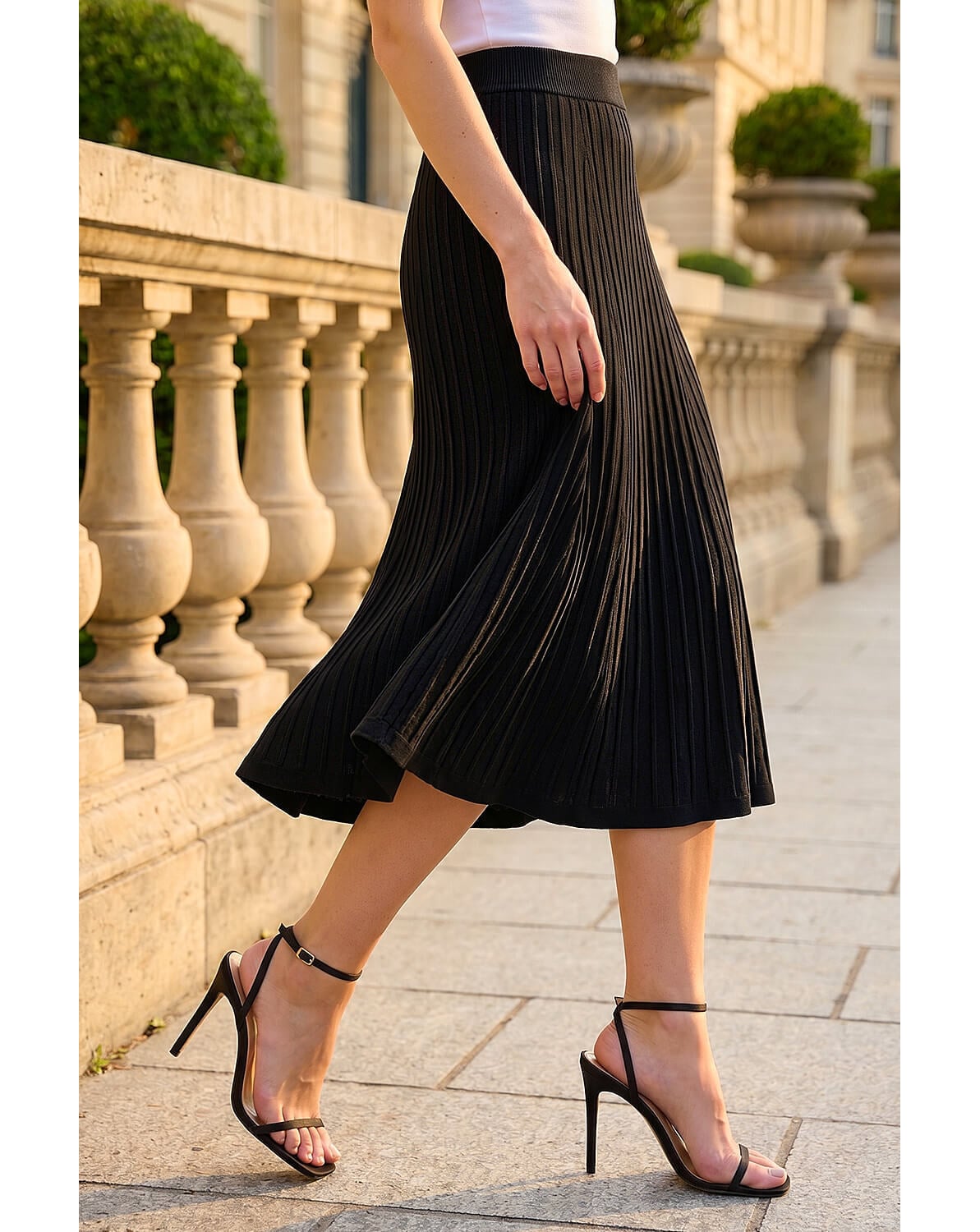 Roman Ribbed Knit Flared Midi Skirt