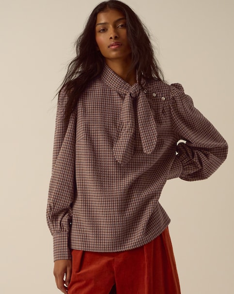 New In - Monsoon Myla Tie Neck Gingham Top