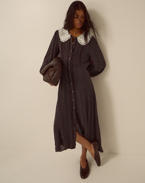 New In - Monsoon Shae Lace Polka Dot Midi Dress