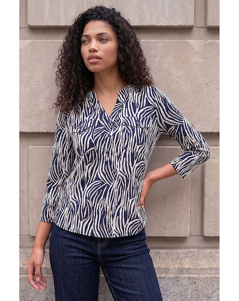 New In - Roman Petite Animal Print Button Top