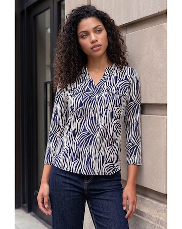 Roman Petite Animal Print Button Top