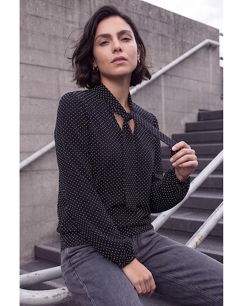 New In - Roman Tie Neck Polka Dot Top