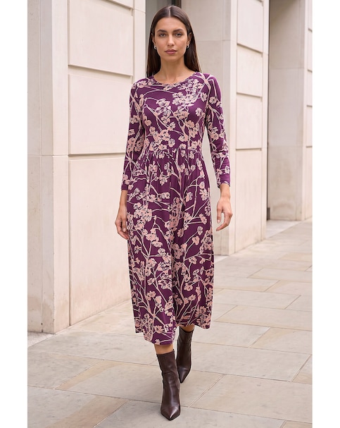 Roman Shadow Floral Stretch Midi Dress