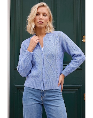 Roman Petite Cable Knit Zip Up Cardigan